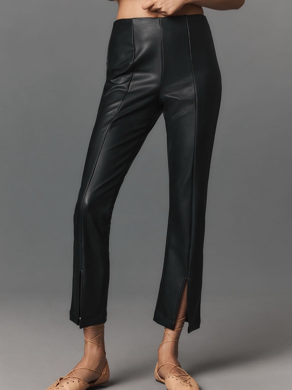 NWT Anthropologie Black Faux Leather Boot-Cut Pants